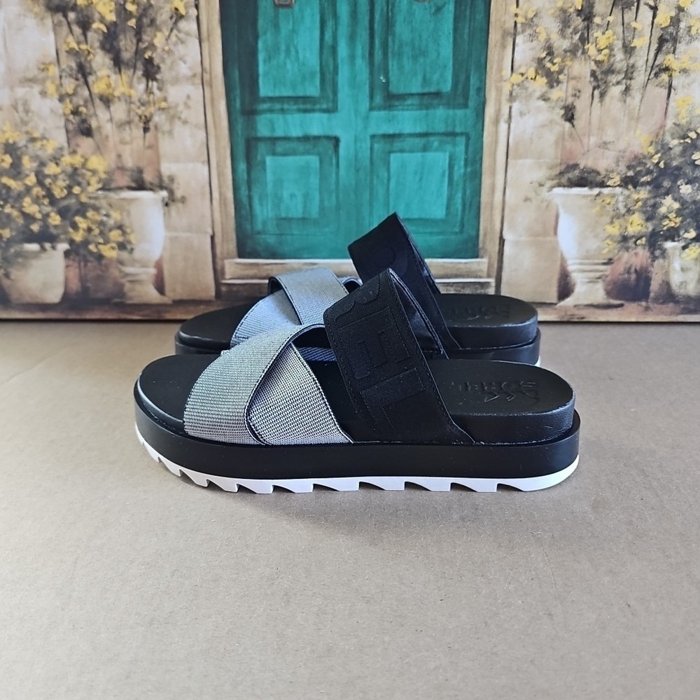 Women's Black and Gray Slide Sandals